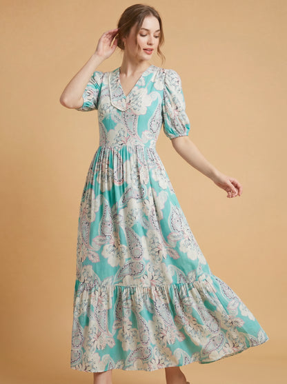 Aqua Paisley Maxi Dress