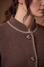 Cocoa Brown Contrast Trim Longline Knitted Cardigan 4