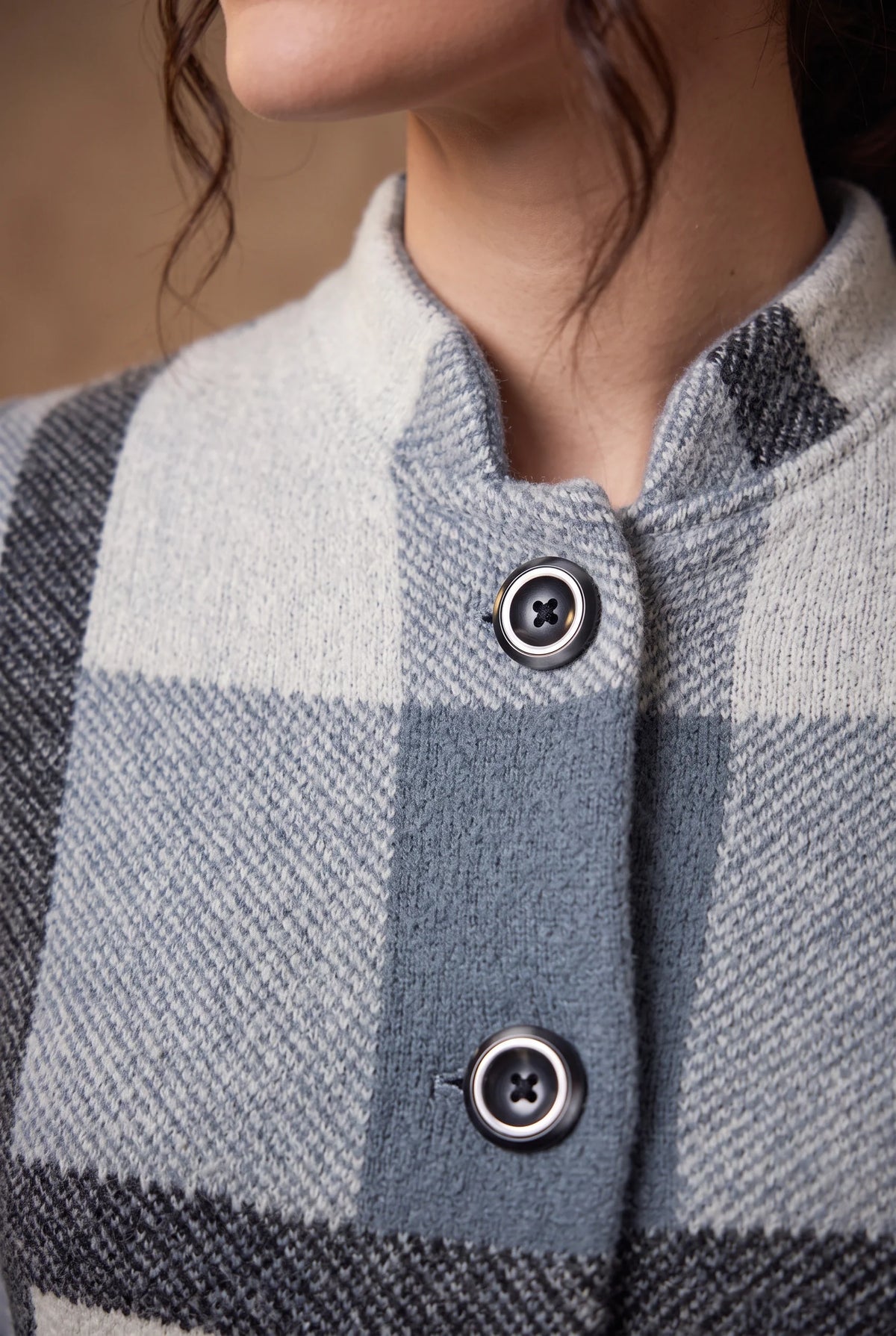 Slate Grey Block Check Longline Knitted Cardigan 4