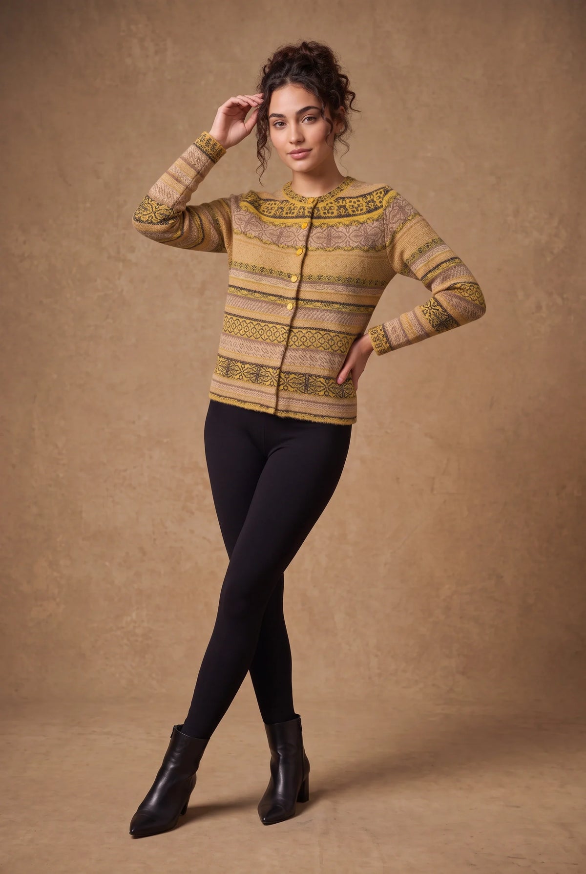 Mustard Brocade Knitted Cardigan 2