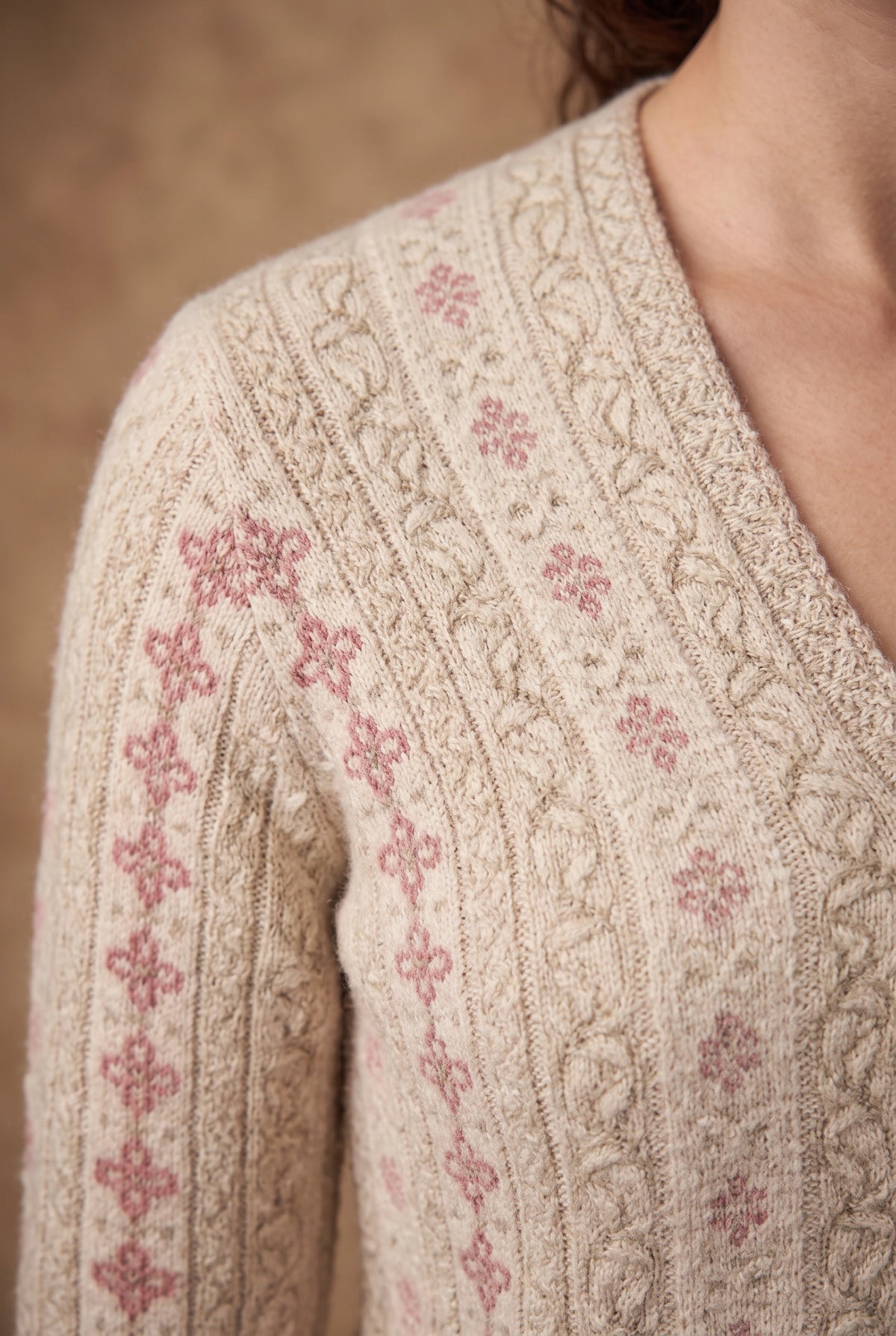 Lachi Women's Beige Fern Nylon Acrylic Cardigan