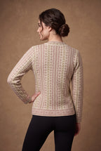 Lachi Women's Cream Rose Sage Stripe V-Neck Knitted Cardigan
