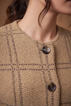 Camel Windowpane Check Knitted Cardigan 4