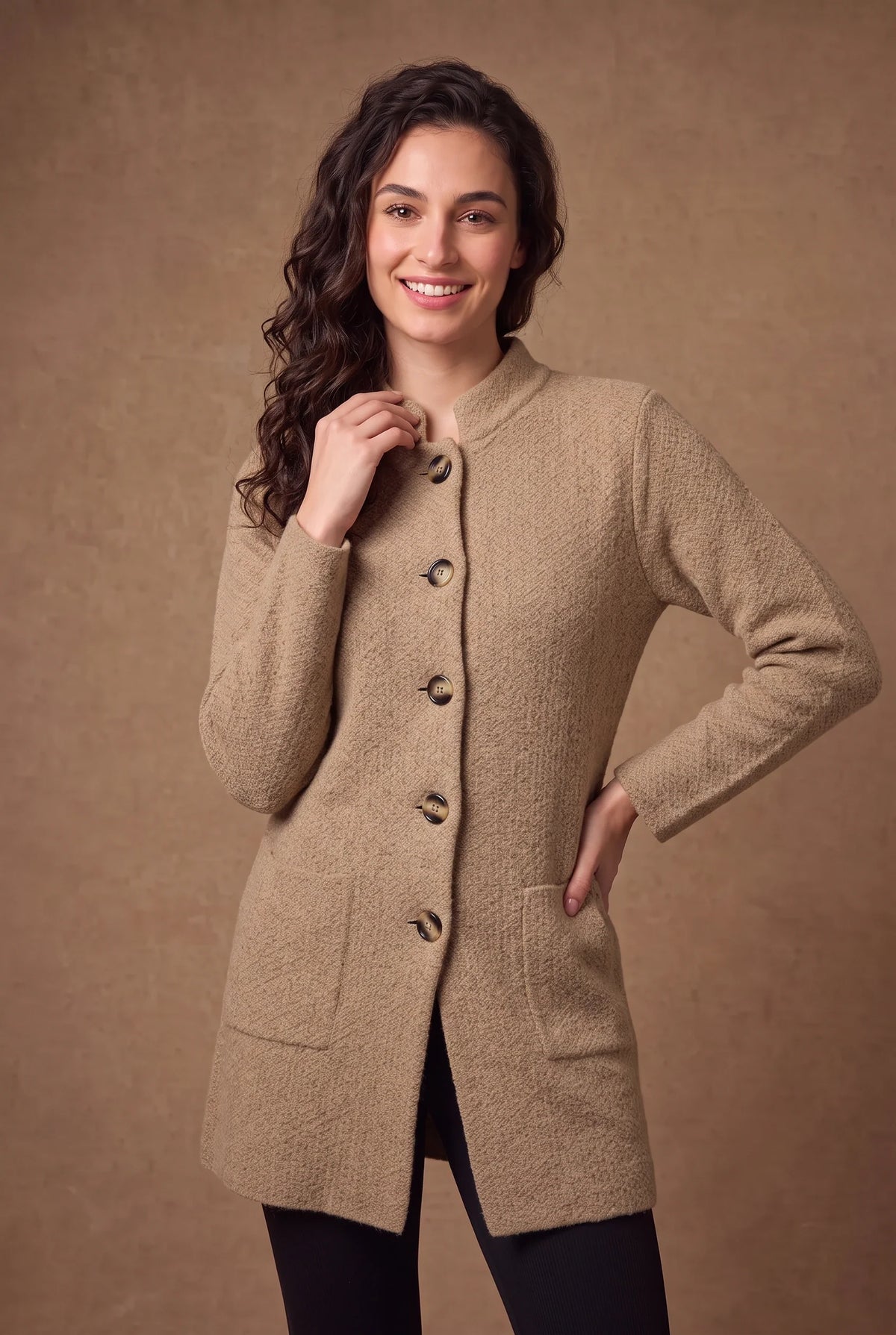 Camel Textured Stand Collar Coatigan 4