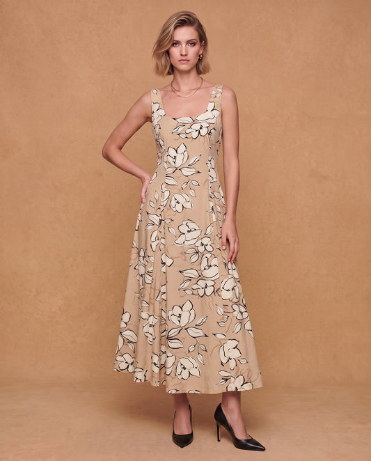 Camel Magnolia Line Midi Dress