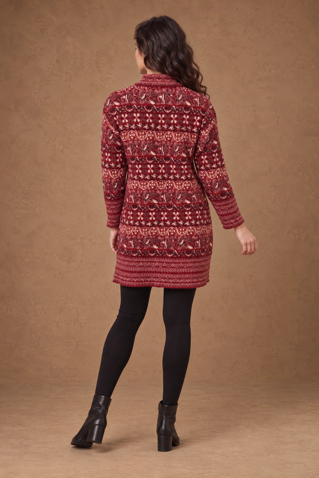 Lachi Women's Crimson Fair Isle Jacquard Knitted Tunic
