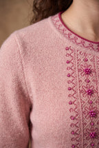 Dusty Pink Beaded Jacquard Panel Knitted Cardigan 4