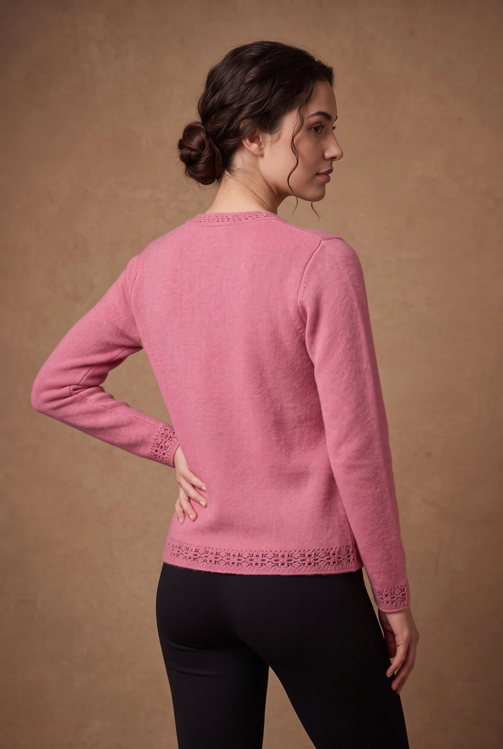 Lachi Women's Pink Beaded Yoke Knitted Cardigan
