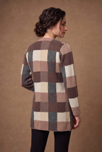 Lachi Women's Mocha Block Check Longline Knitted Cardigan