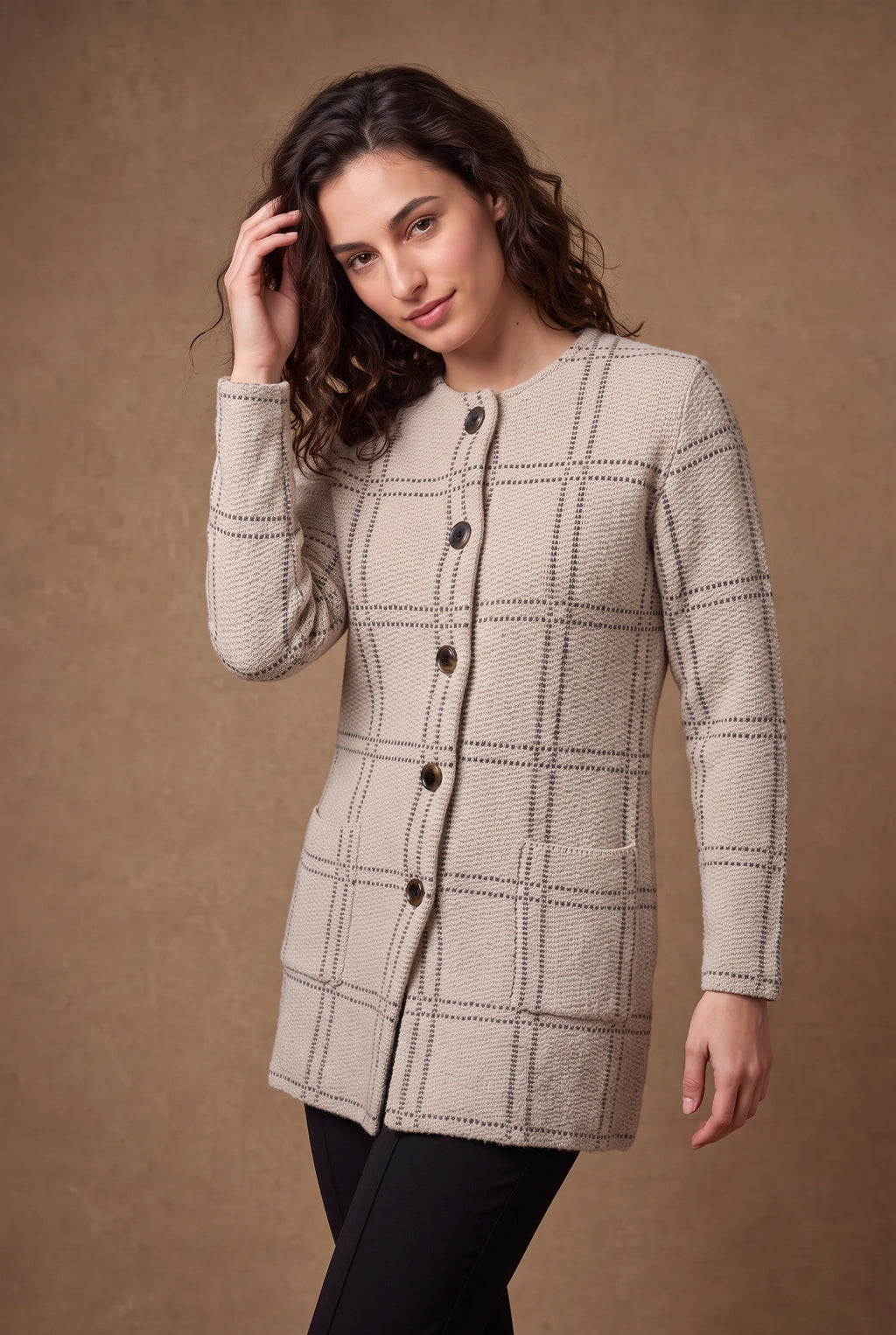 Lachi Women's Windowpane Check Knitted Cardigan