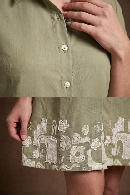 Sage Green Hem Shirt Dress