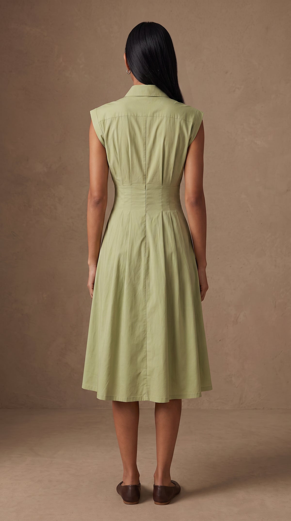 Lachi Women's Sage Green Cotton Poplin Midi Dress
