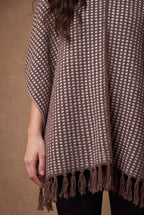 Brown Houndstooth Check Fringed Poncho 2