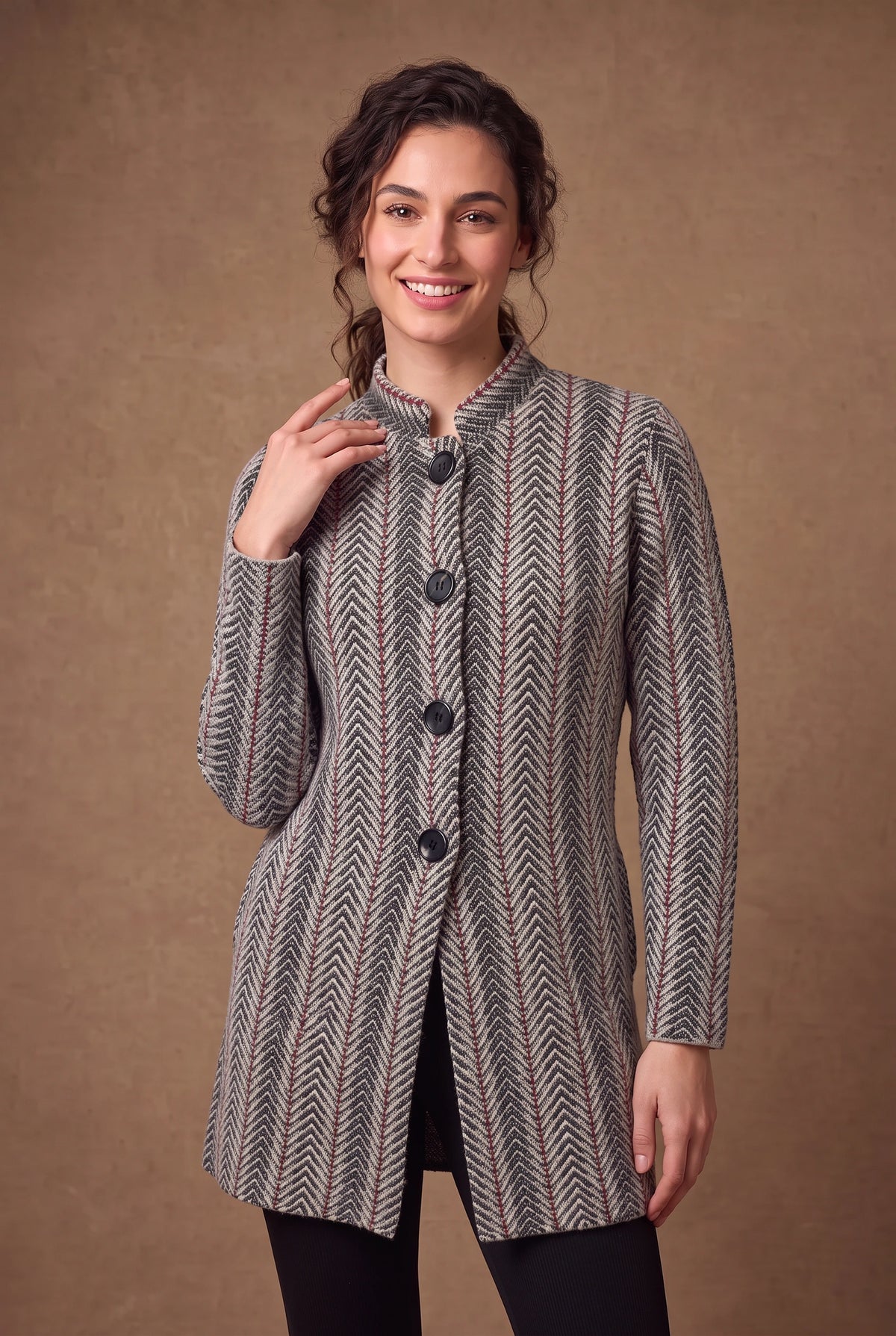 Lachi Women's Cinder Grey Herringbone Knitted Cardigan