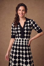 Yarn-Knitted Polka Dot Midi Dress