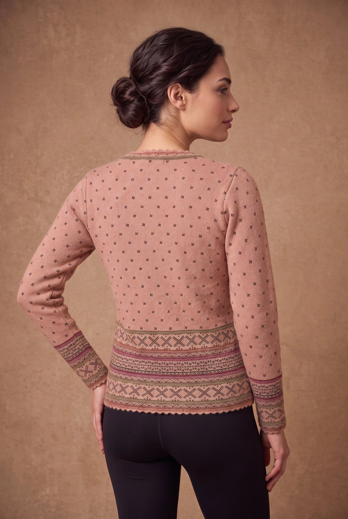 Lachi Women's Dusty Rose Cross Pattern Acrylic Knit Cardigan