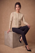 Lachi Women's Cream Pearl Vine Embroidered Knitted Cardigan