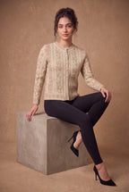 Lachi Women's Cream Pearl Vine Embroidered Knitted Cardigan