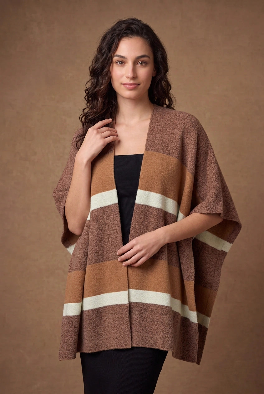 Lachi Women's Brown Colorblock Boucle Poncho