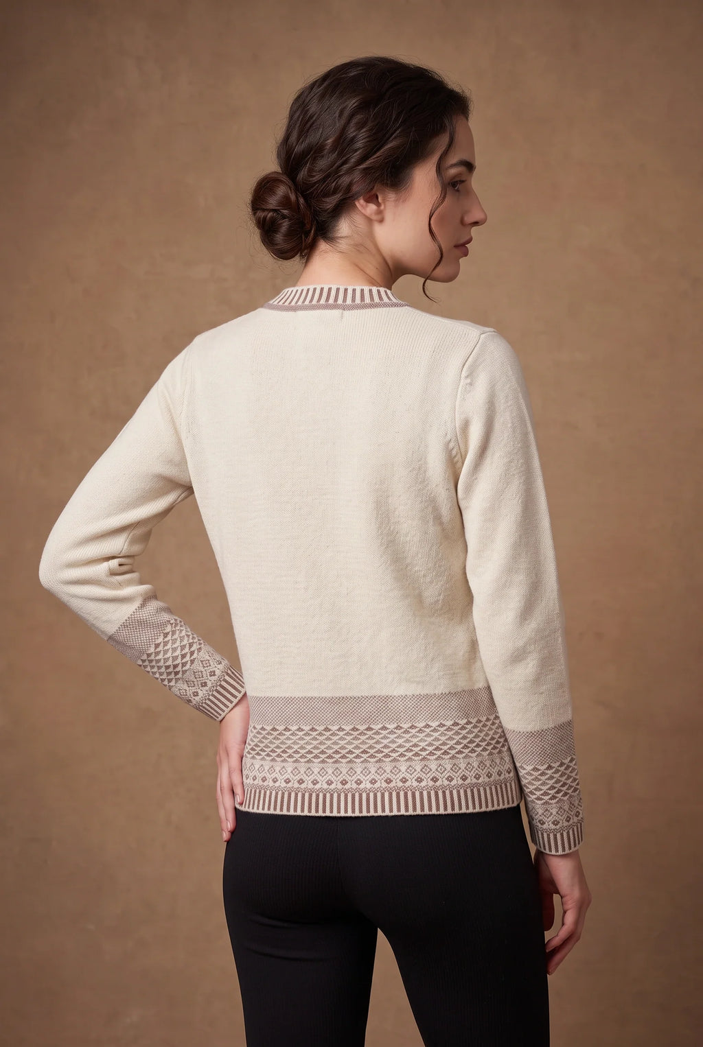 Cream Mocha Fair Isle Yoke Knitted Cardigan 4