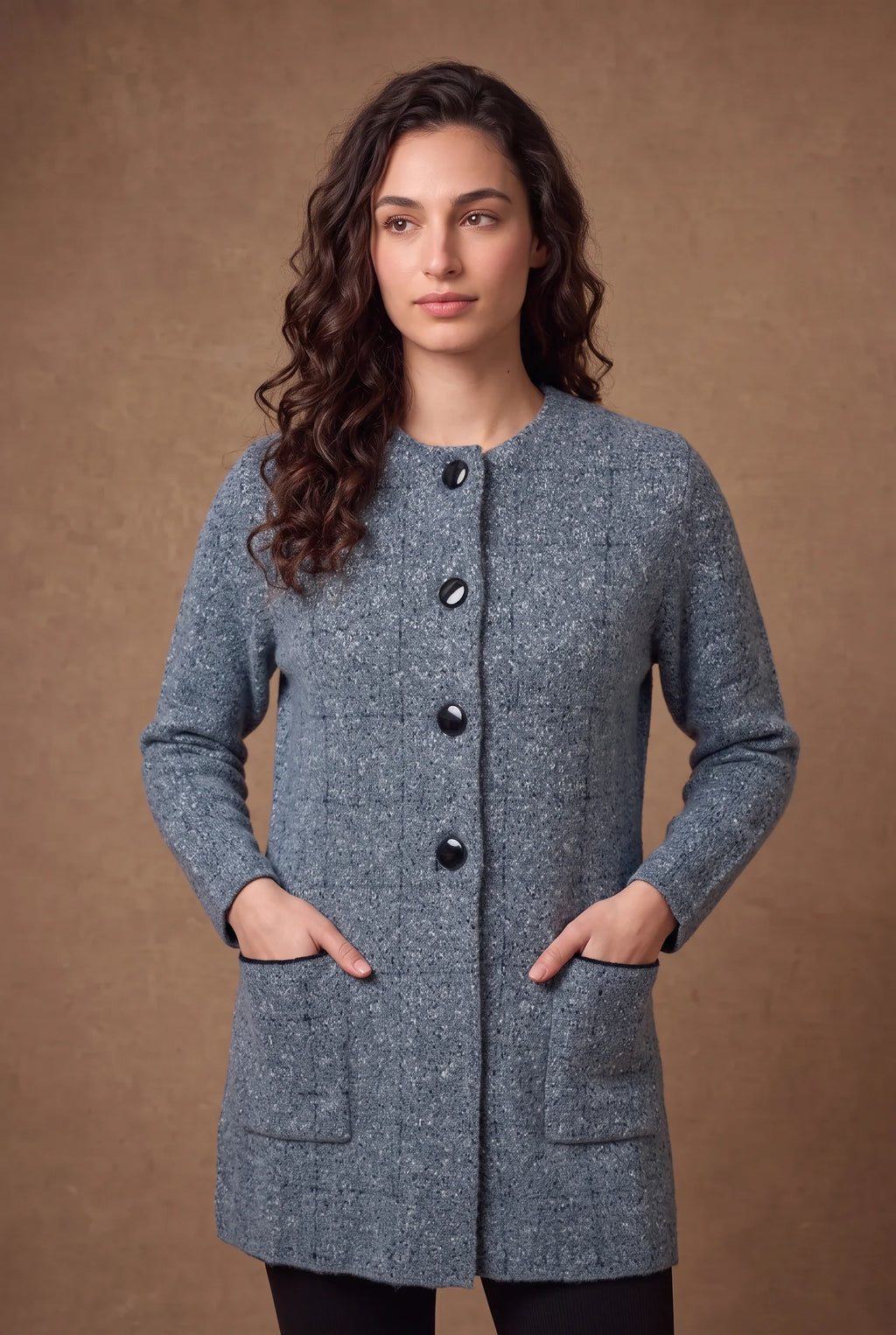 Steel Blue Tweed Longline Knitted Cardigan 4