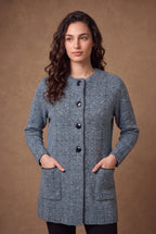 Steel Blue Tweed Longline Knitted Cardigan 4
