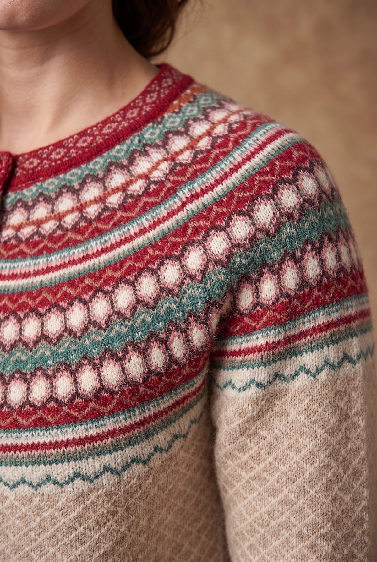 Lachi Women's Berry Fair Isle Yoke Knitted Cardigan