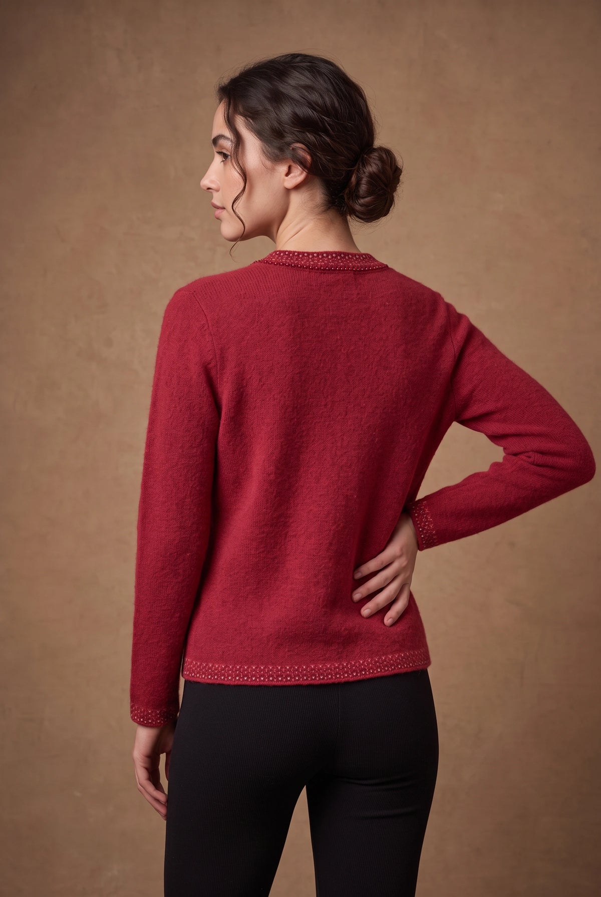 Lachi Women's Red Cord Scroll Beaded Knitted Cardigan