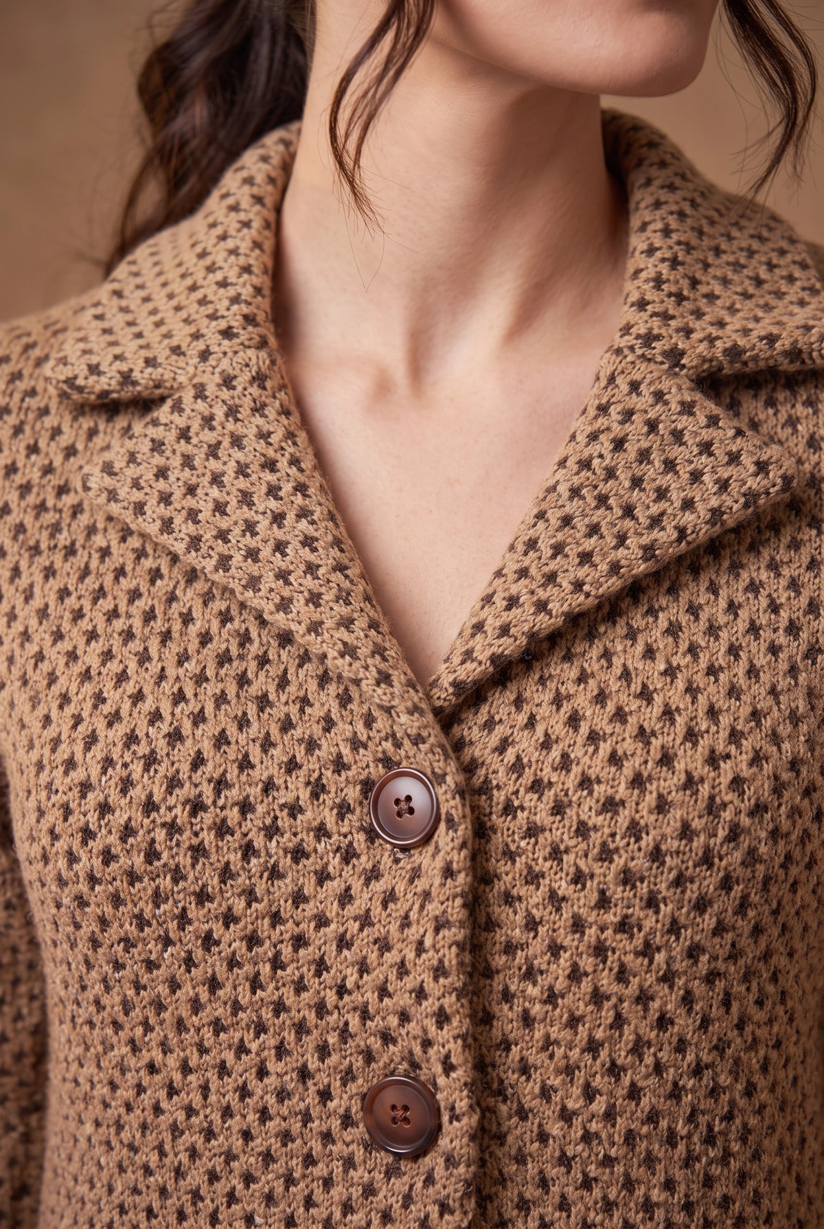 Lachi Women's Camel Birdseye Knitted Cardigan