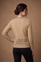 Lachi Women's Camel Paisley Frame Jacquard Knitted Cardigan