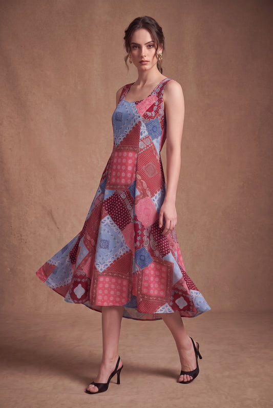 Bandana Print Fit & Flare Midi Dress