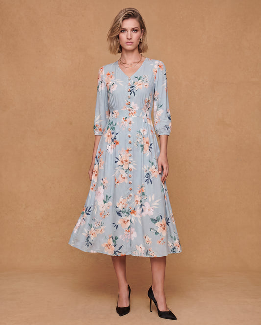 Sky Blossom Midi Dress