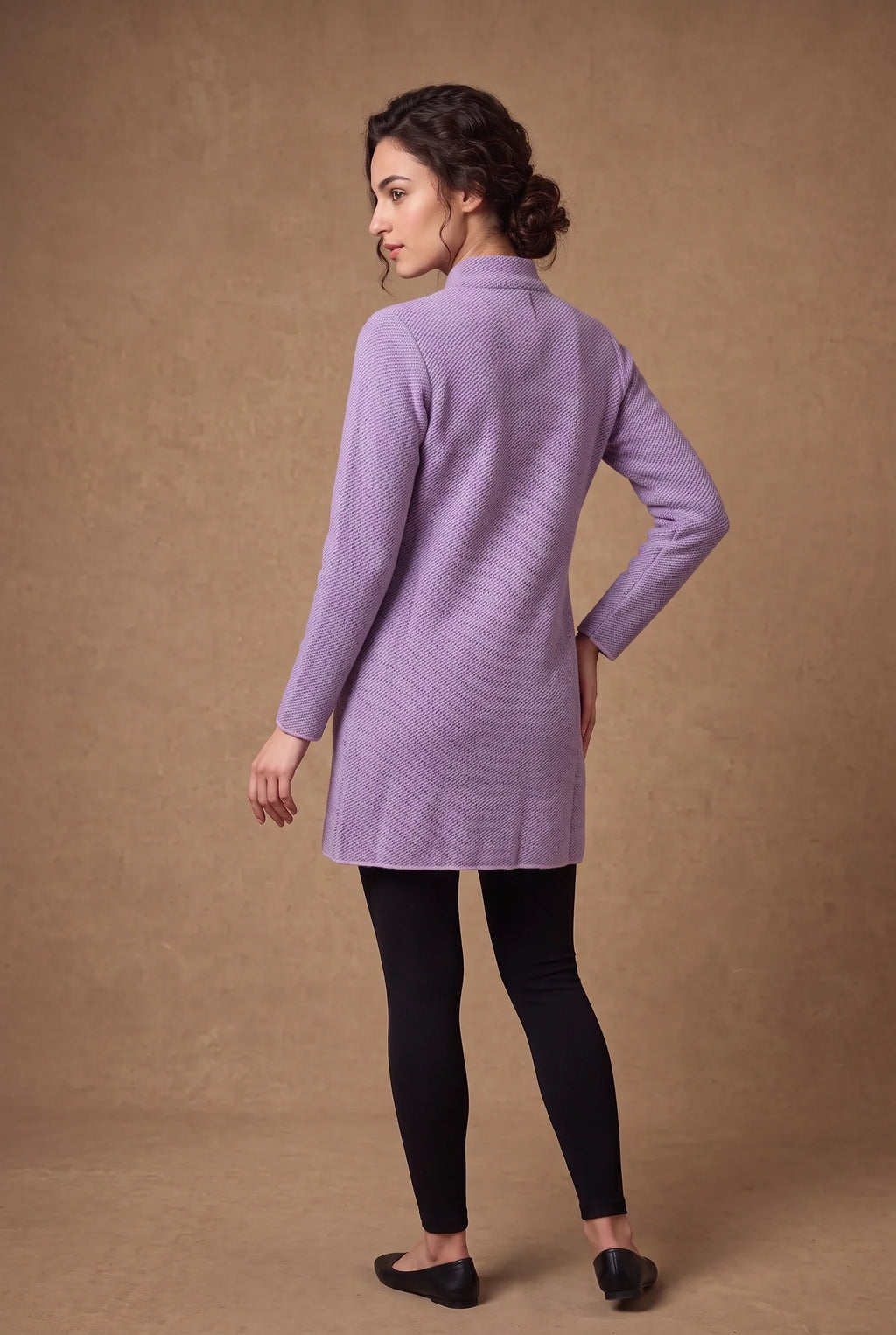 Lilac Mandarin Collar Longline Knitted Cardigan 3