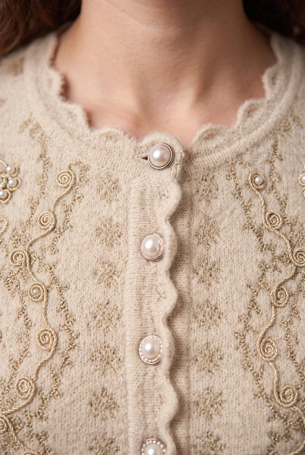 Ivory Scalloped Blossom Knitted Cardigan 4