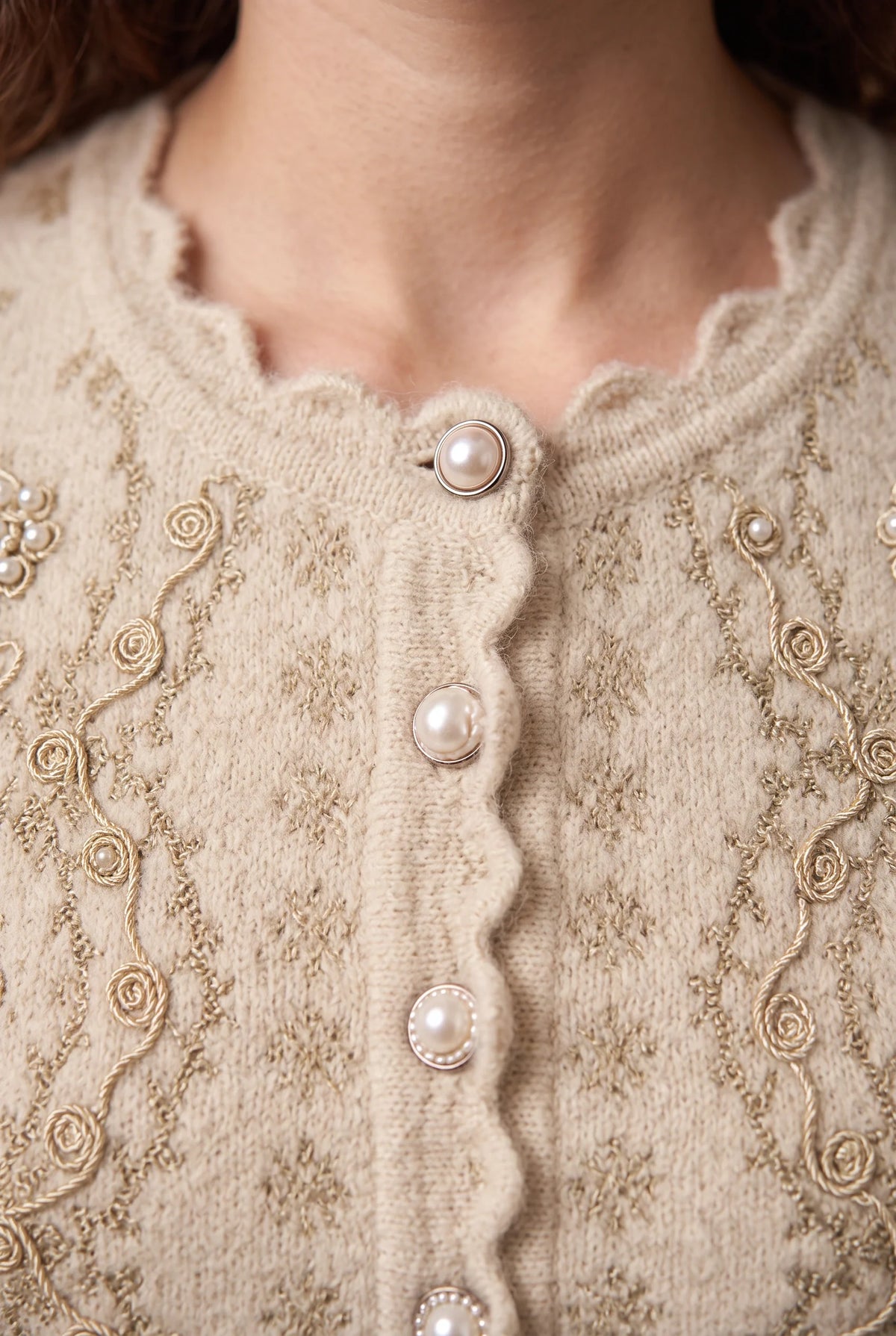 Ivory Scalloped Blossom Knitted Cardigan 4