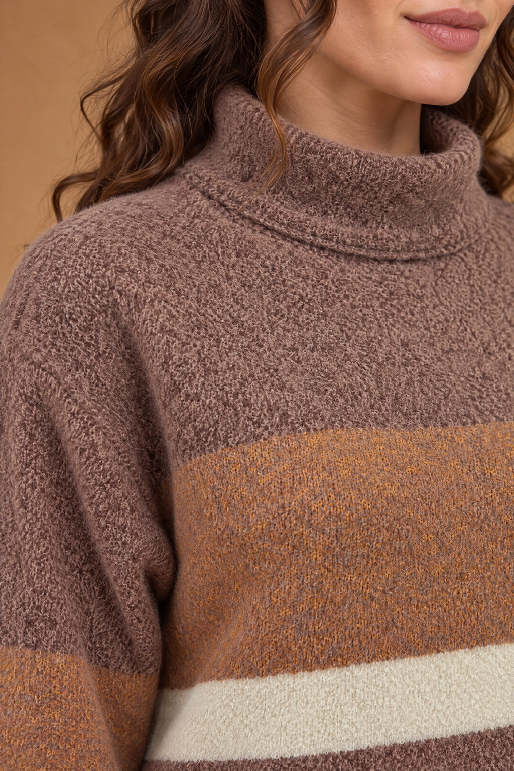 Lachi Women's Mocha Cream Colour-Block Bouclé Knitted Tunic