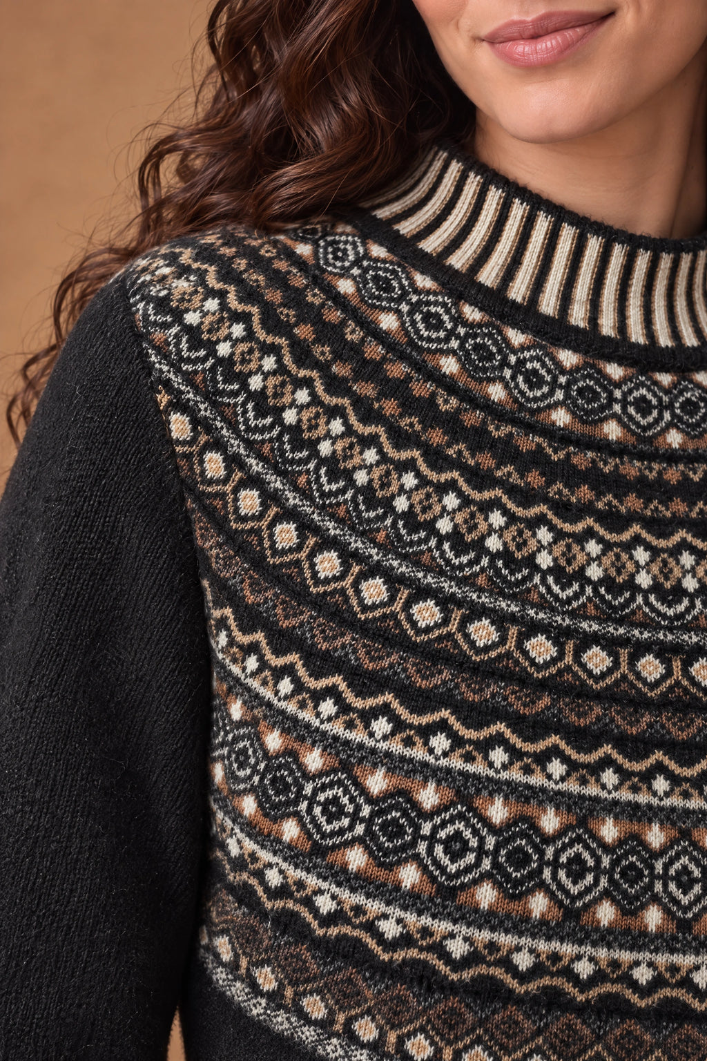 Lachi Women's Black Fair Isle Yoke Knitted Kurti