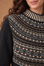 Lachi Women's Black Fair Isle Yoke Knitted Kurti