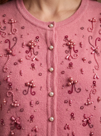 Rose Pearl Bow Cardigan