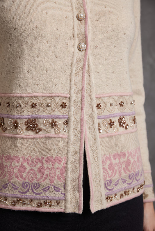 Camel Jacquard Cardigan