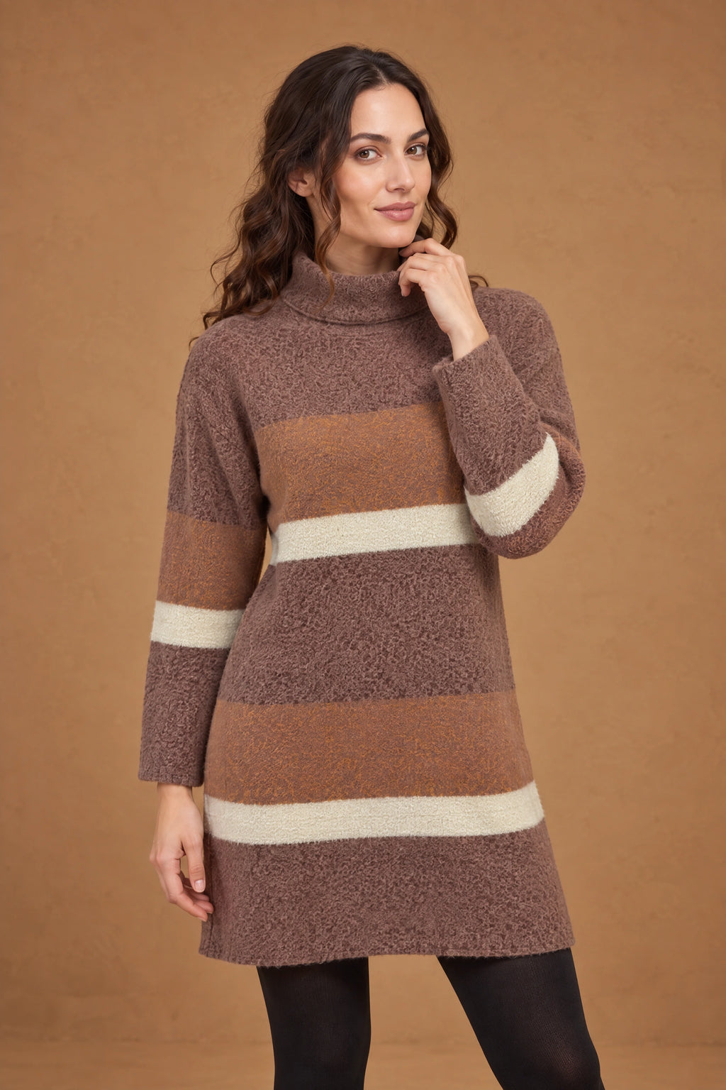 Lachi Women's Mocha Cream Colour-Block Bouclé Knitted Tunic