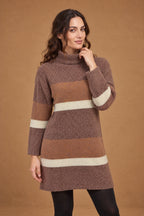 Lachi Women's Mocha Cream Colour-Block Bouclé Knitted Tunic