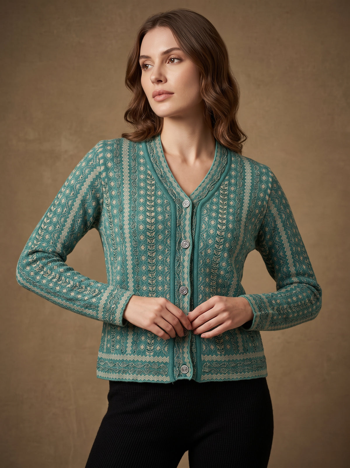 Teal Nordic Stripe Cardigan