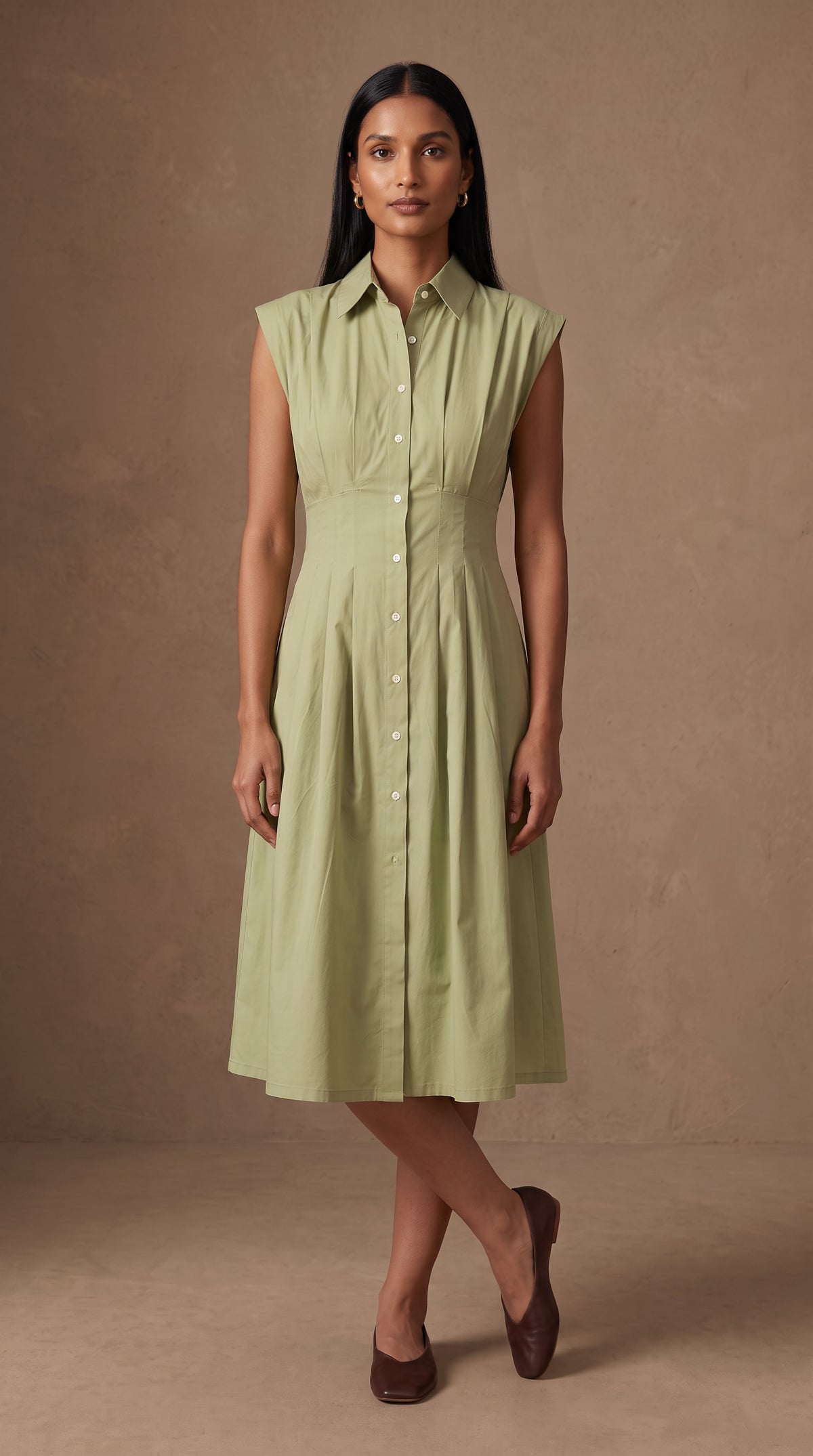 Lachi Women's Sage Green Cotton Poplin Midi Dress
