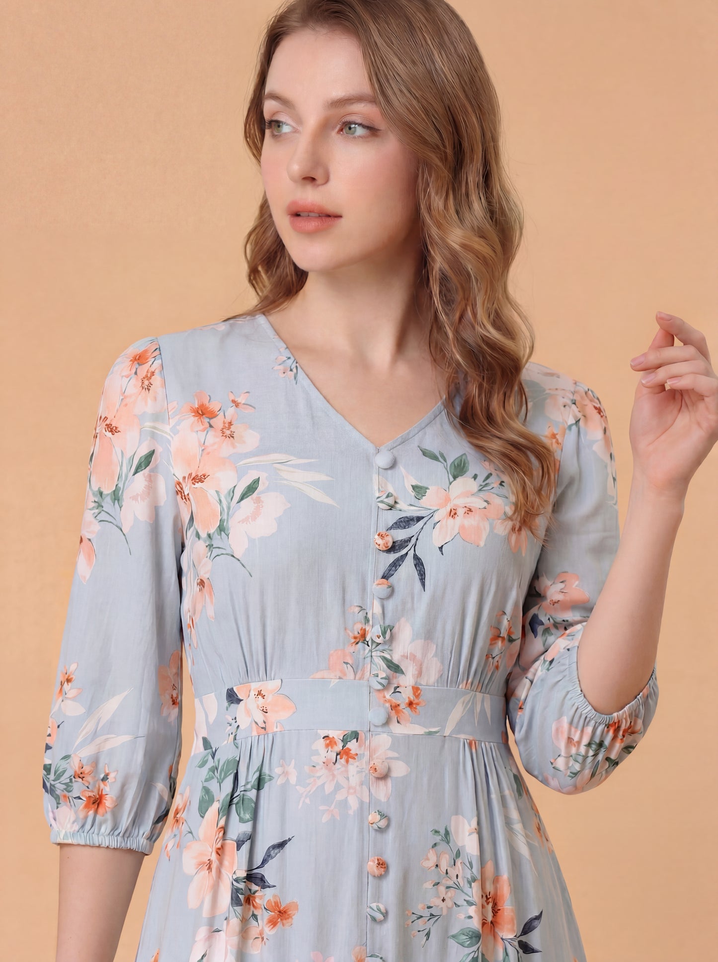 Sky Blossom Midi Dress