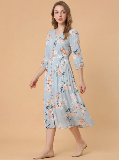 Sky Blossom Midi Dress