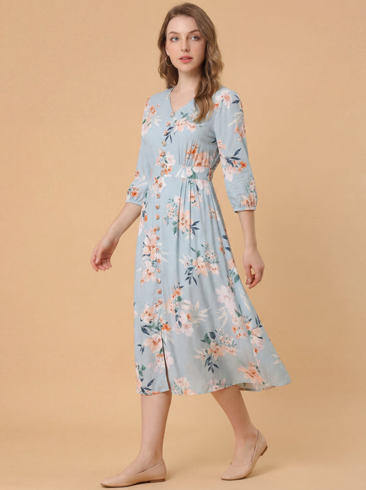 Sky Blossom Midi Dress
