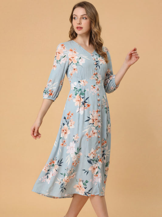 Sky Blossom Midi Dress