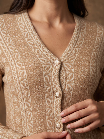 Tan Fern Column Cardigan
