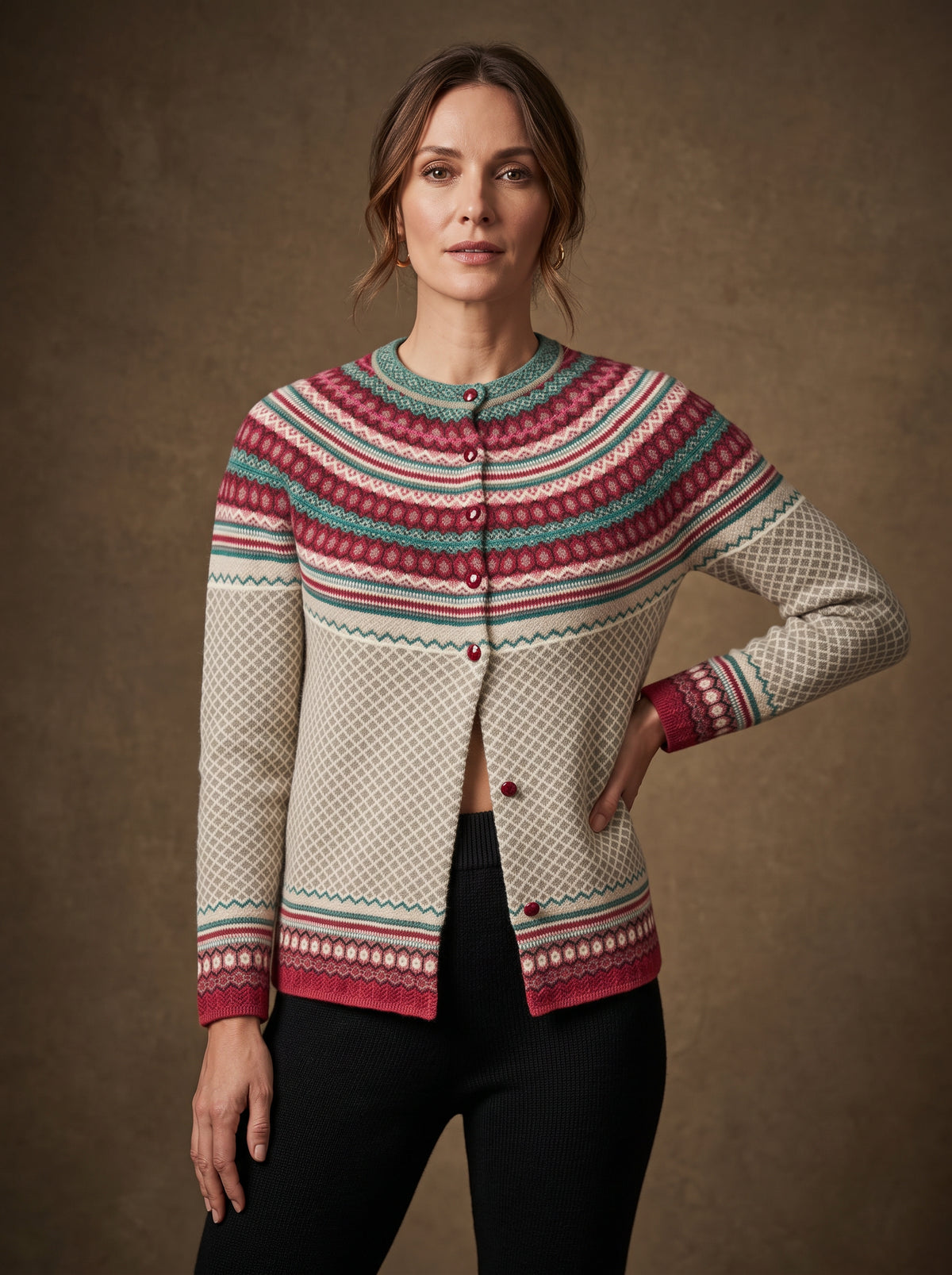 Cream Berry Yoke Cardigan